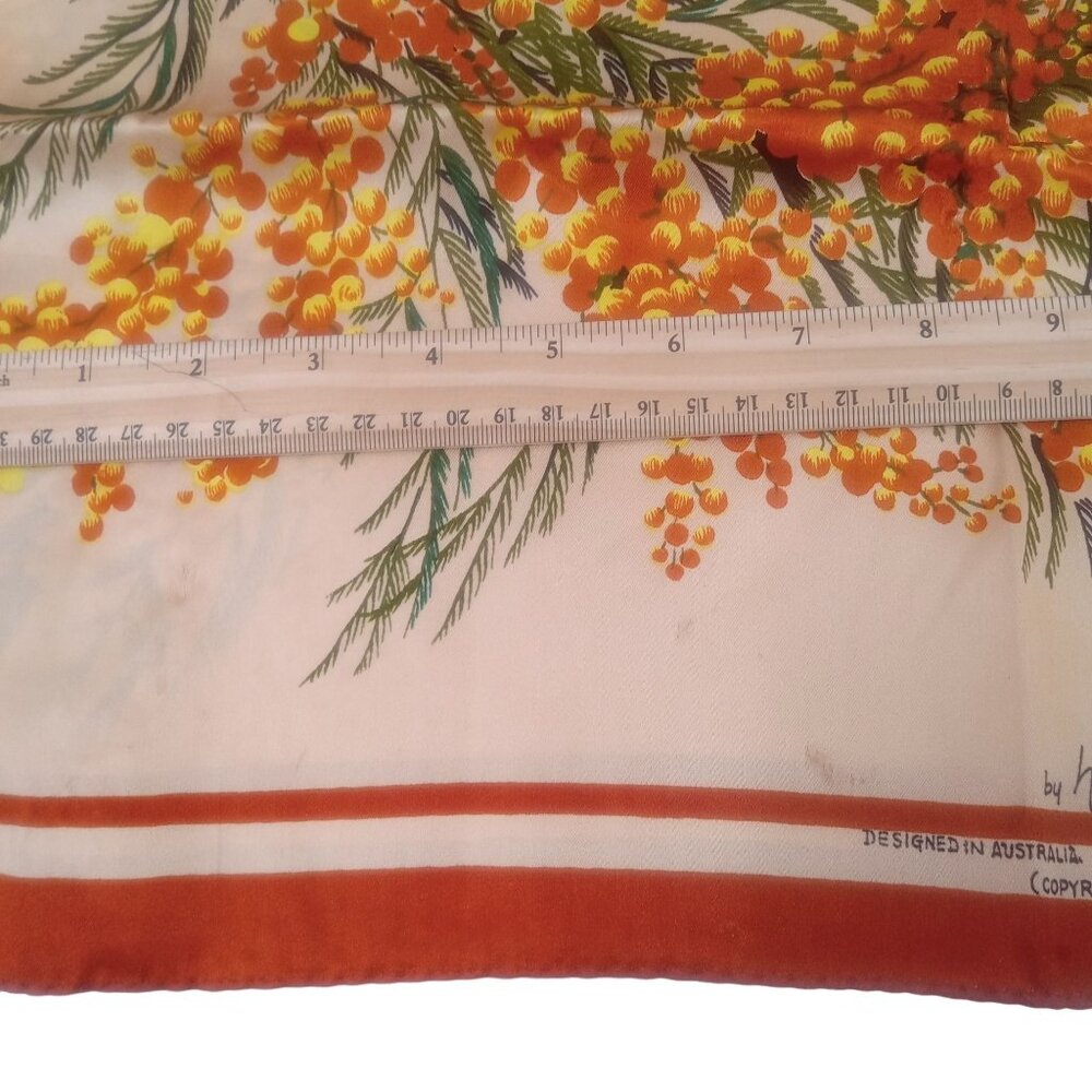 Vintage Australia Souvenir Square Large Scarf Wattle Flower Signed Neil AS IS - Picture 7 of 15